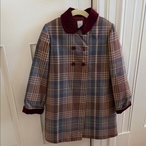 Plaid Kids Pea Coat with Velvet Trim